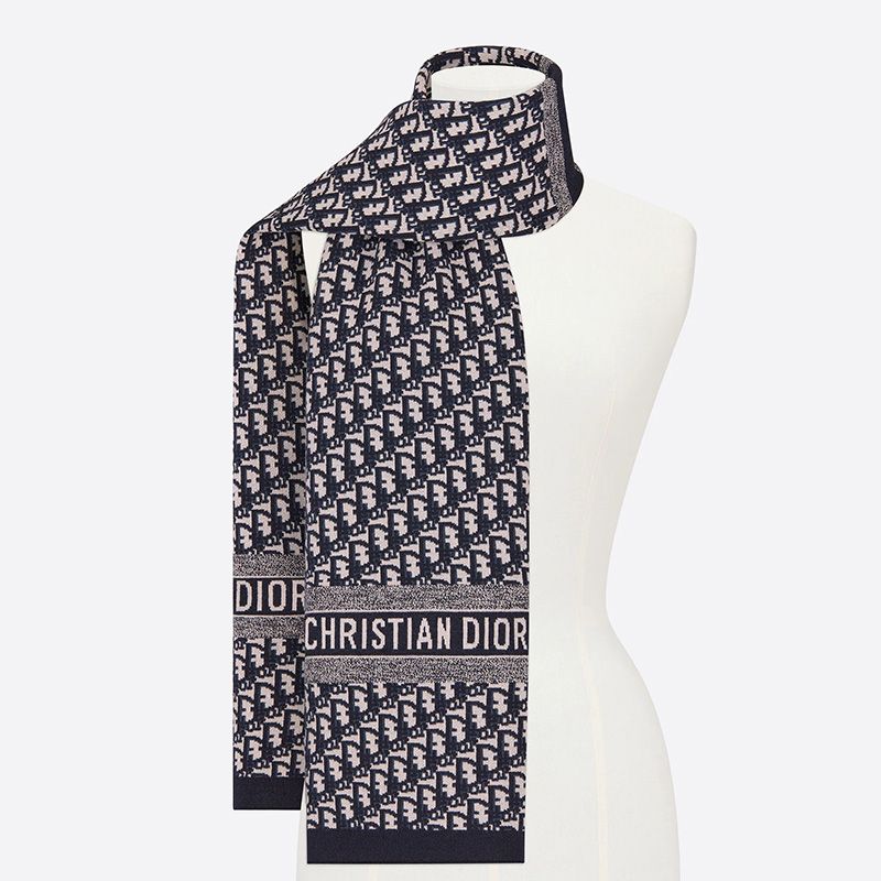 Dior Scarf Oblique Motif Technical Cashmere Blue Hot Sale