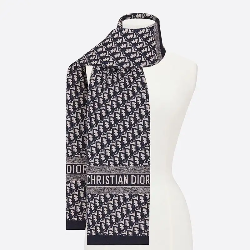 Hot Dior Scarf Oblique Motif Technical Cashmere Blue