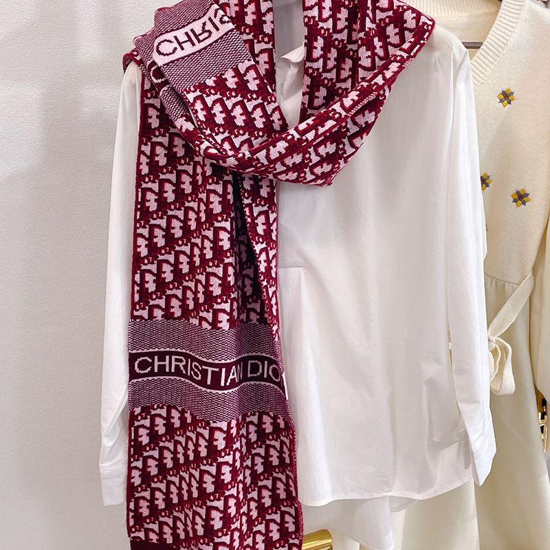 Dior Scarf Oblique Motif Technical Cashmere Burgundy Hot Sale