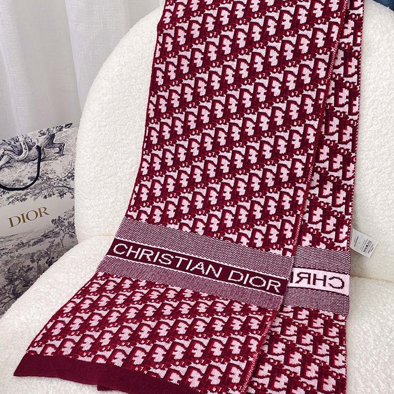 Hot Dior Scarf Oblique Motif Technical Cashmere Burgundy