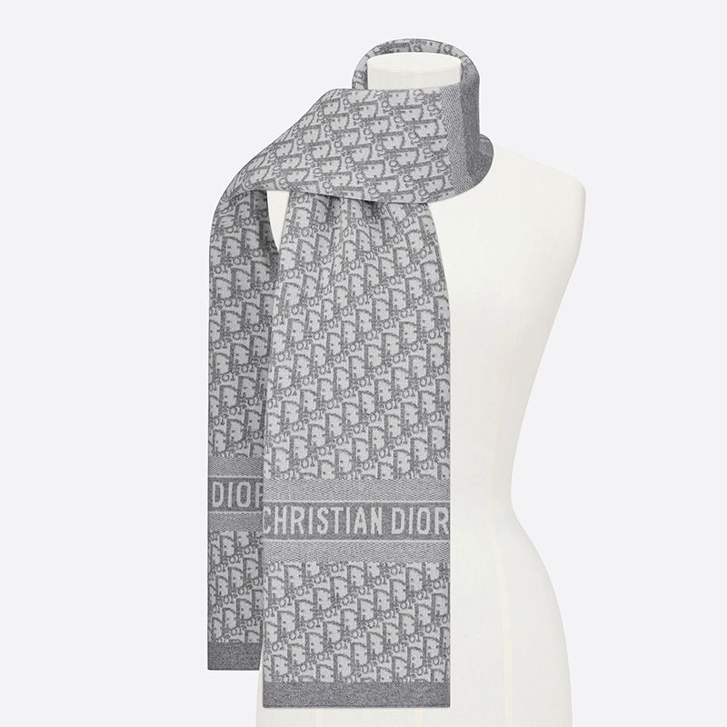 Dior Scarf Oblique Motif Technical Cashmere Grey Hot Sale