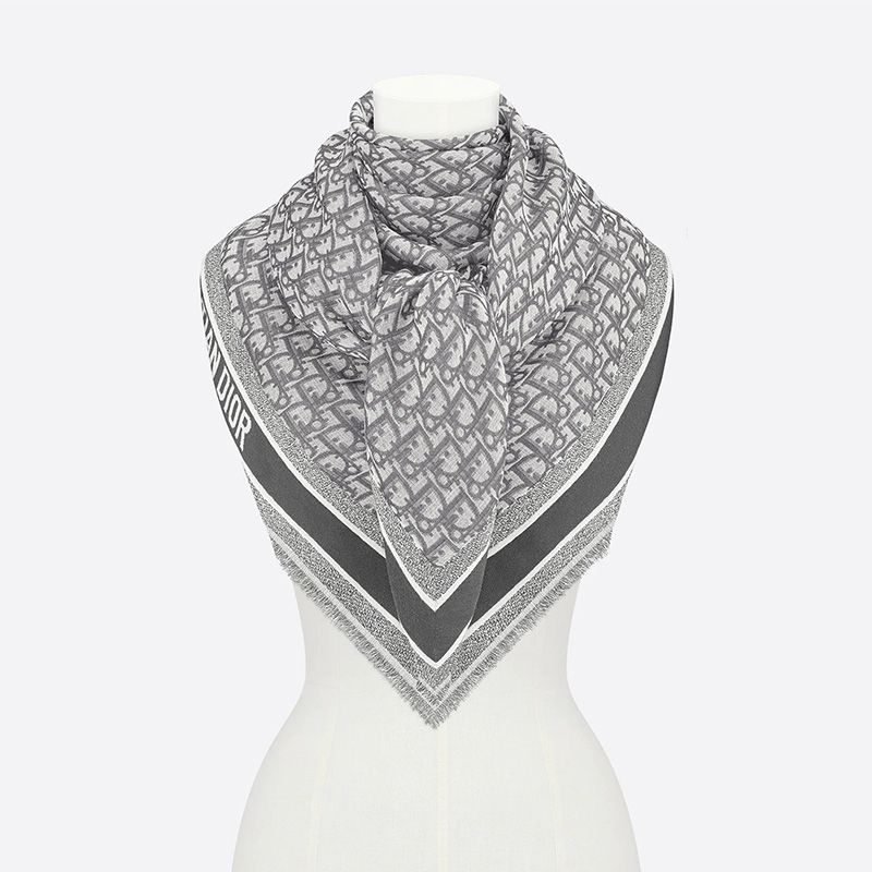 Dior Shawl D-Oblique Motif Wool, Silk and Cashmere Grey Hot Sale