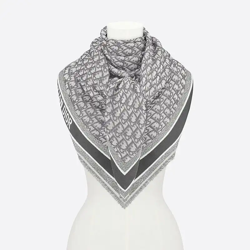 Hot Dior Shawl D-Oblique Motif Wool, Silk and Cashmere Grey