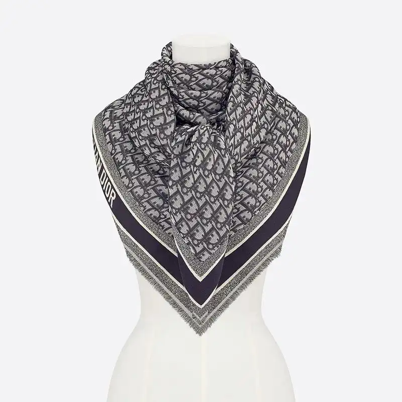 Hot Dior Shawl D-Oblique Motif Wool, Silk and Cashmere Navy Blue