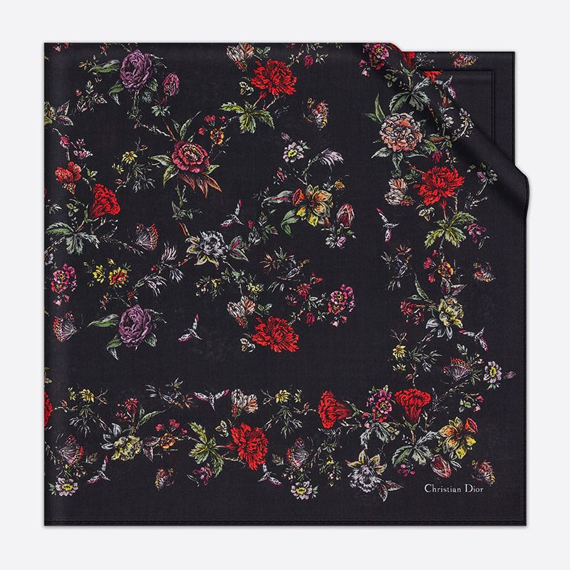 Dior Shawl Jardin Botanique Motif Silk, Wool and Cashmere Black