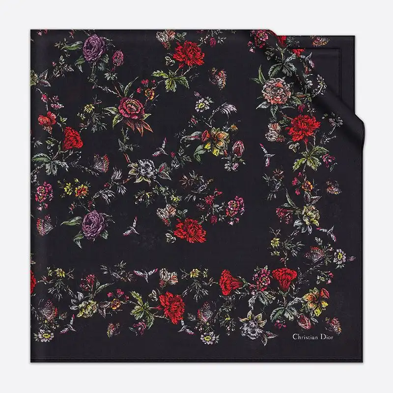 Cheap Hot Dior Shawl Jardin Botanique Motif Silk, Wool and Cashmere Black