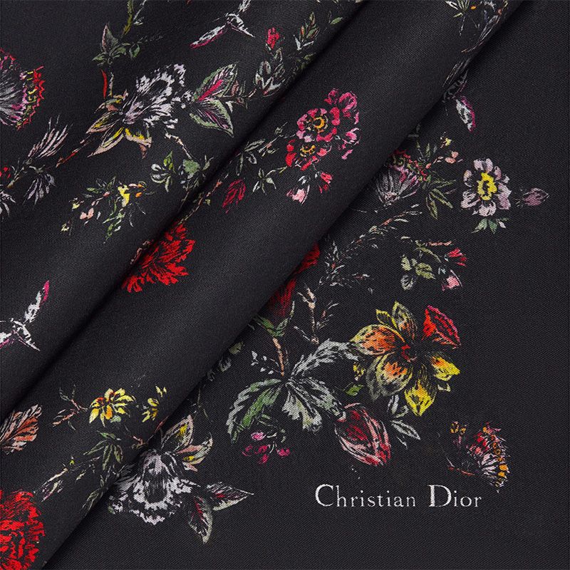 Dior Shawl Jardin Botanique Motif Silk, Wool and Cashmere Black