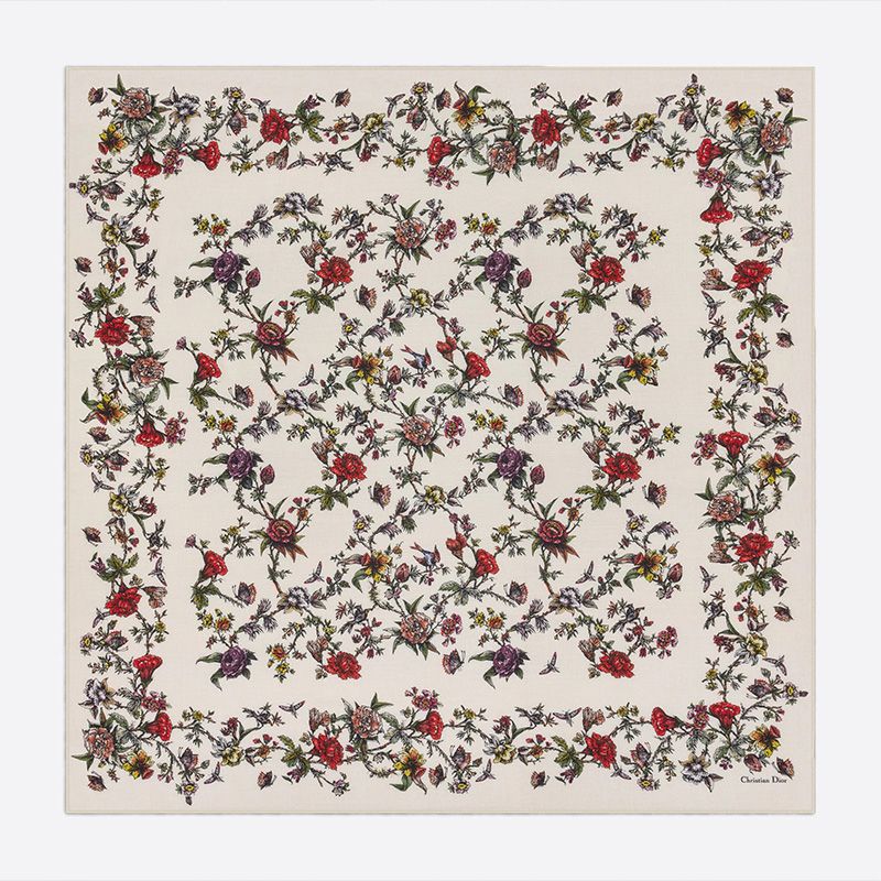 Dior Shawl Jardin Botanique Motif Silk, Wool and Cashmere White Hot Sale