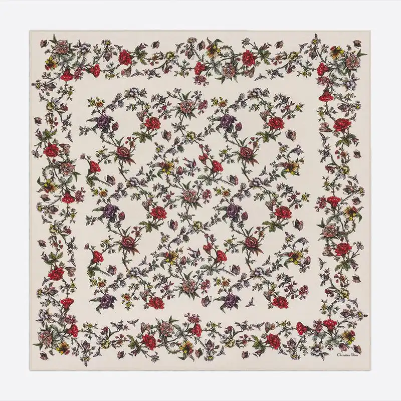 Hot Dior Shawl Jardin Botanique Motif Silk, Wool and Cashmere White