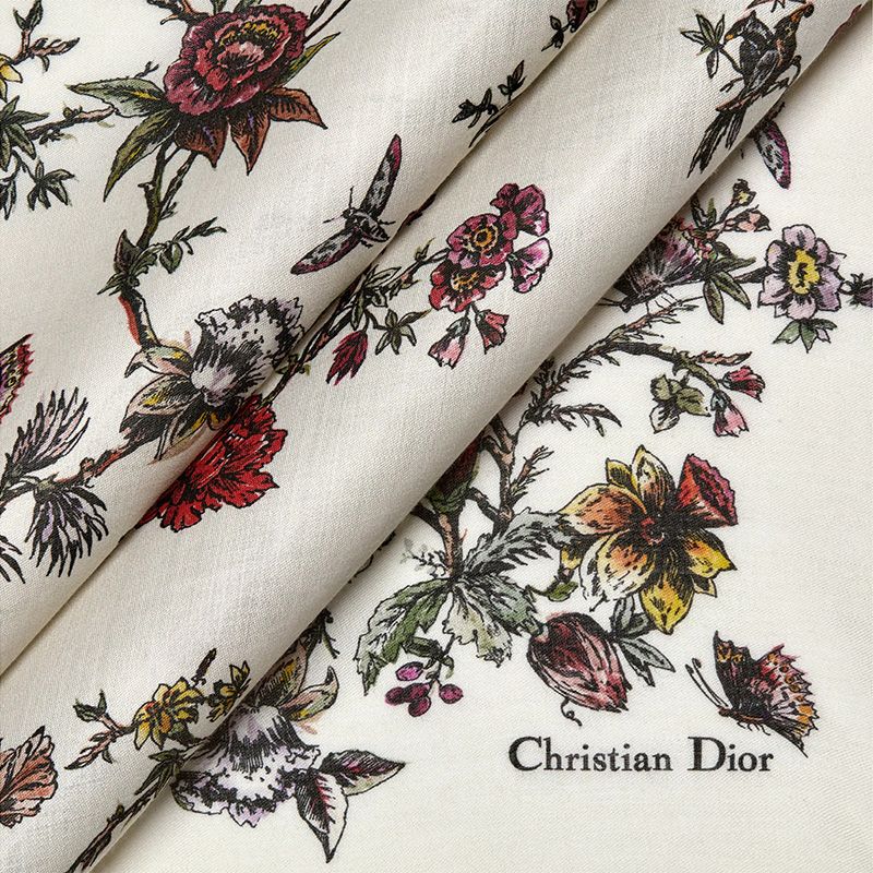 Hot Dior Shawl Jardin Botanique Motif Silk, Wool and Cashmere White