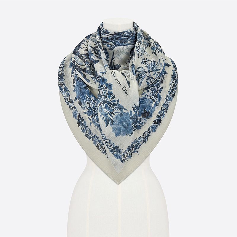 Dior Shawl Jardin d'Hiver Motif Cashmere and Silk Blue Hot Sale