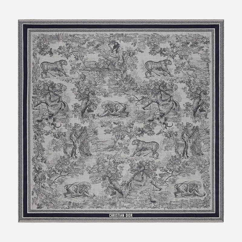 Dior Shawl Toile de Jouy Motif Wool, Silk and Cotton Blue Hot Sale