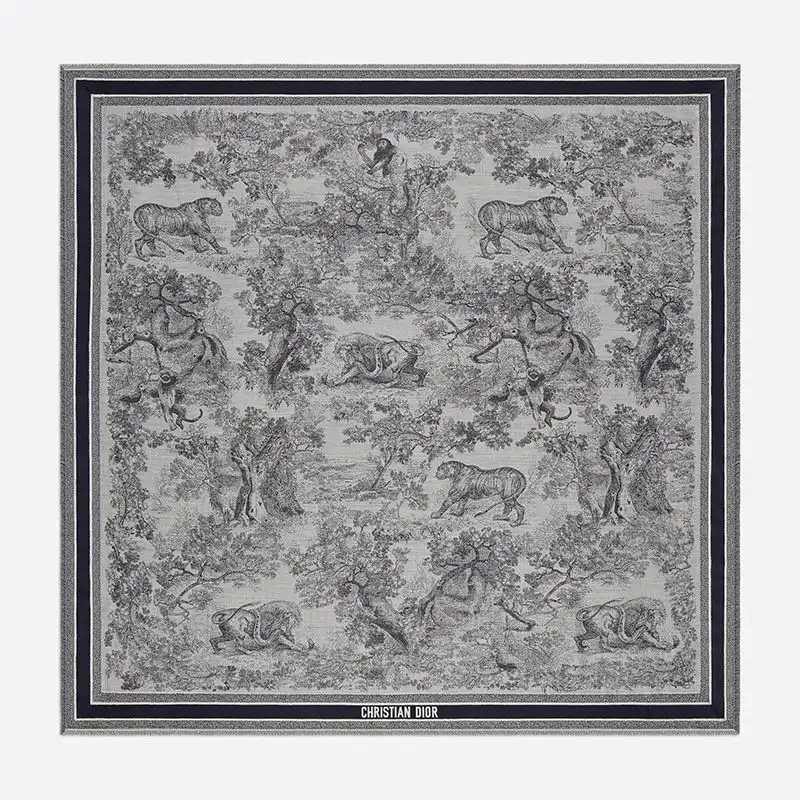 Dior Shawl Toile de Jouy Motif Wool, Silk and Cotton Blue