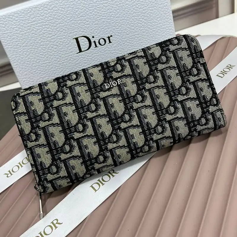 Cheap Dior Silver Zipped Zip Wallet Oblique Motif Canvas Blue