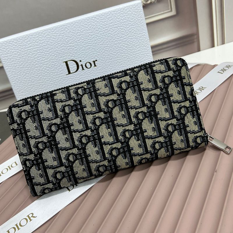 Hot Dior Silver Zipped Zip Wallet Oblique Motif Canvas Blue