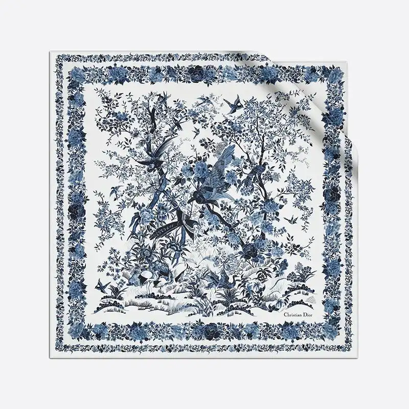 Hot Dior Square Scarf Jardin d'Hiver Motif Silk Blue