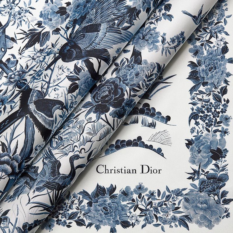 Dior Square Scarf Jardin d'Hiver Motif Silk Blue Hot Sale