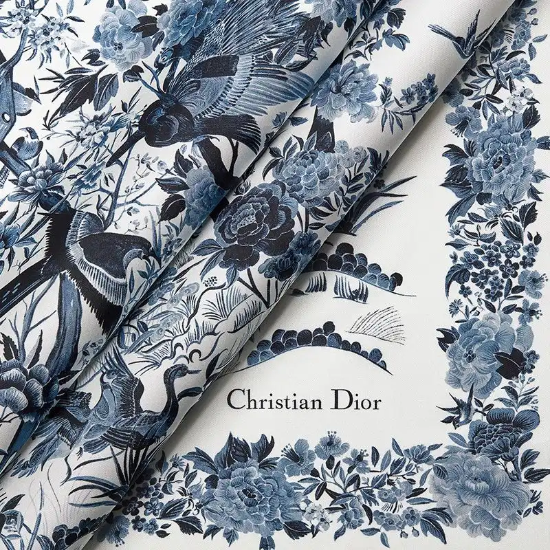 Affordable Hot Dior Square Scarf Jardin d'Hiver Motif Silk Blue