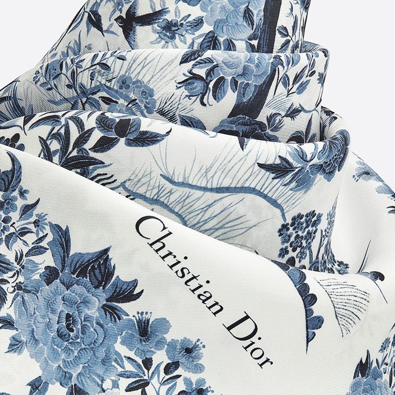 Dior Square Scarf Jardin d'Hiver Motif Silk Blue Hot Sale