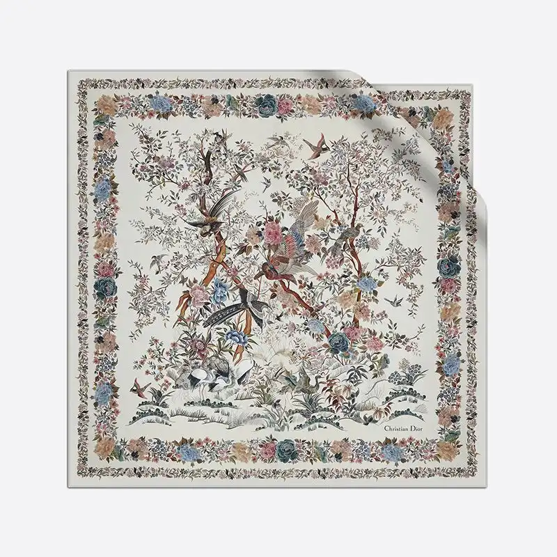 Hot Dior Square Scarf Jardin d'Hiver Motif Silk White