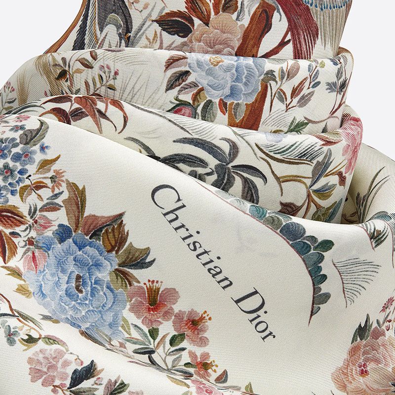 Hot Dior Square Scarf Jardin d'Hiver Motif Silk White