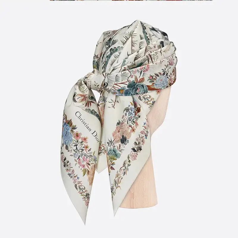 Affordable Hot Dior Square Scarf Jardin d'Hiver Motif Silk White