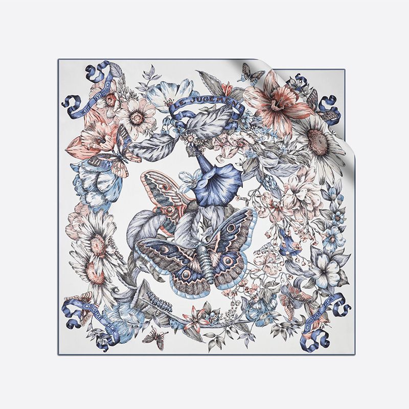 Dior Square Scarf Le Jugement Motif Silk Blue Hot Sale