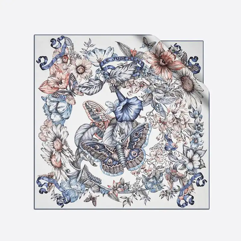 Hot Dior Square Scarf Le Jugement Motif Silk Blue