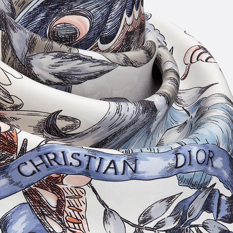 Hot Dior Square Scarf Le Jugement Motif Silk Blue