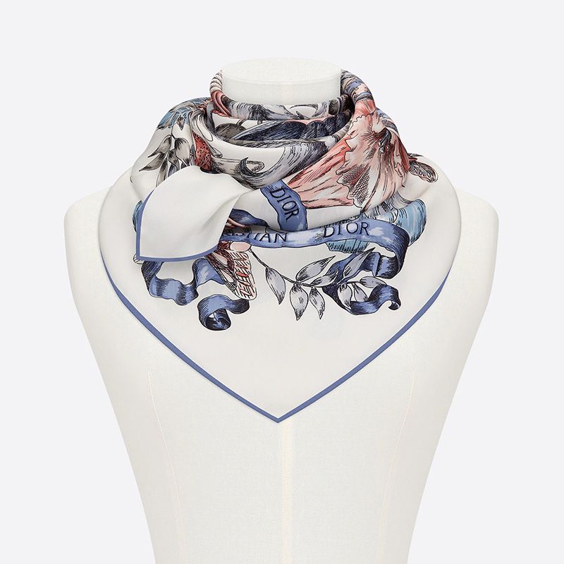 Hot Dior Square Scarf Le Jugement Motif Silk Blue