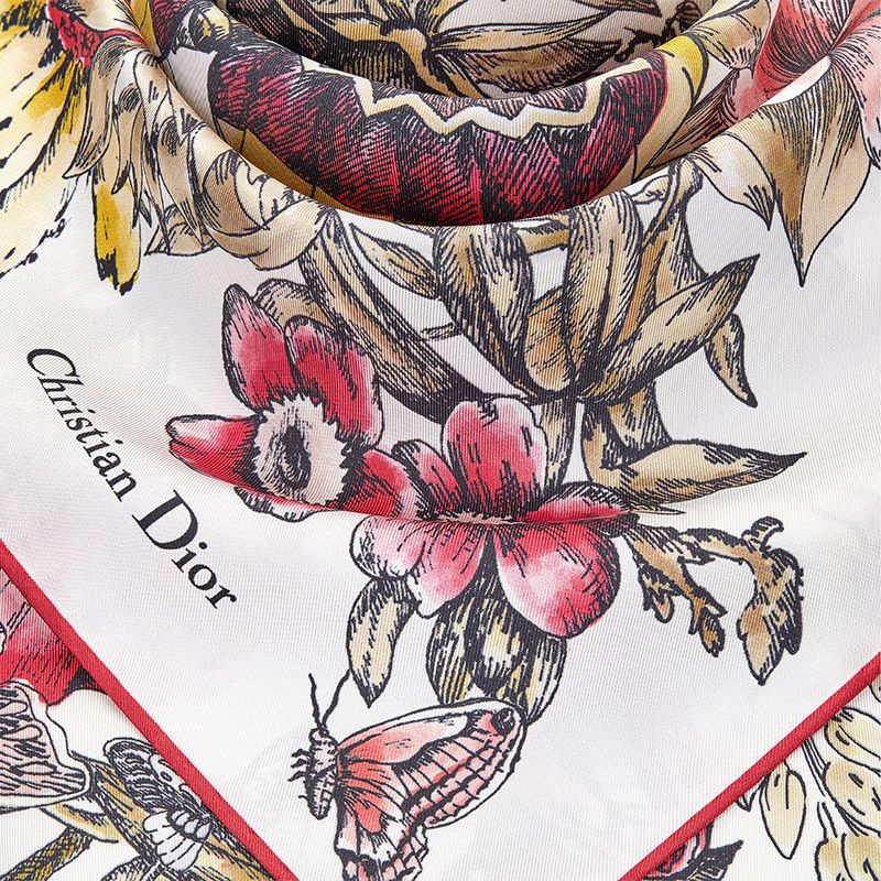 Hot Dior Square Scarf Le Jugement Motif Silk Red