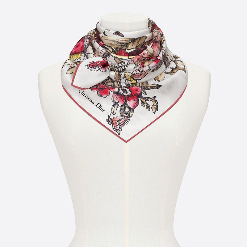 Hot Dior Square Scarf Le Jugement Motif Silk Red