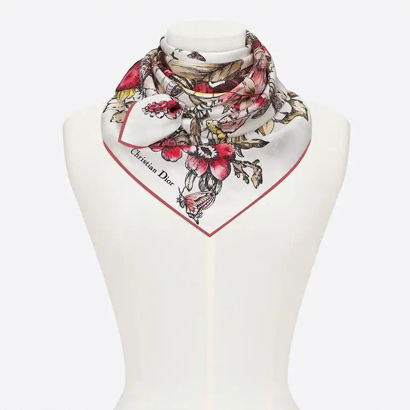 Affordable Hot Dior Square Scarf Le Jugement Motif Silk Red