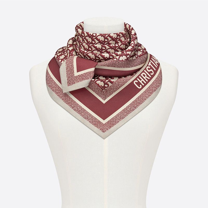 Dior Square Scarf Oblique Diortwin Motif Silk Burgundy Navy Blue Hot Sale