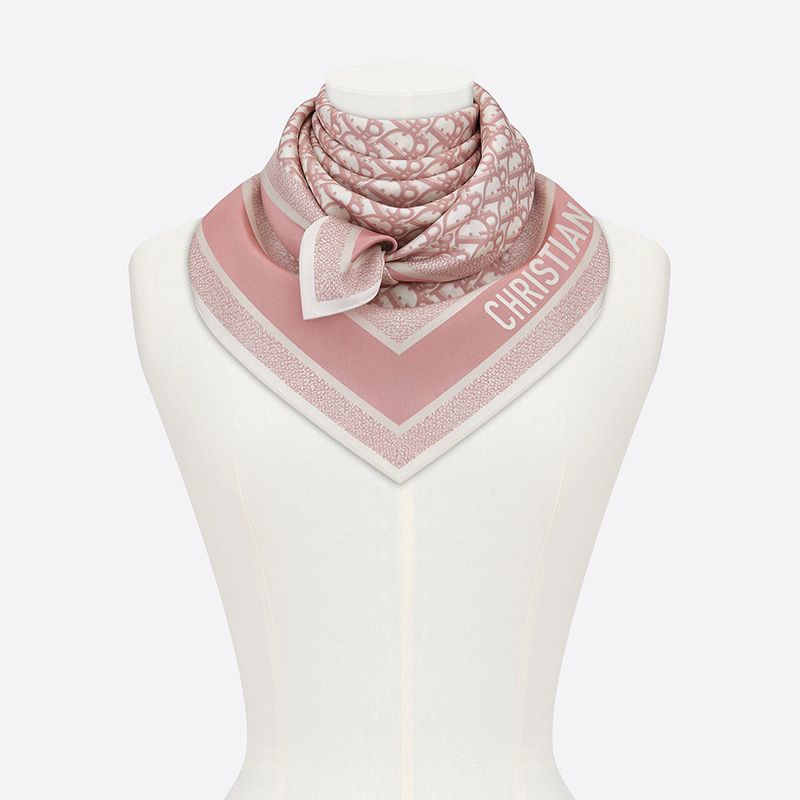 Hot Dior Square Scarf Oblique Diortwin Motif Silk Cherry Grey