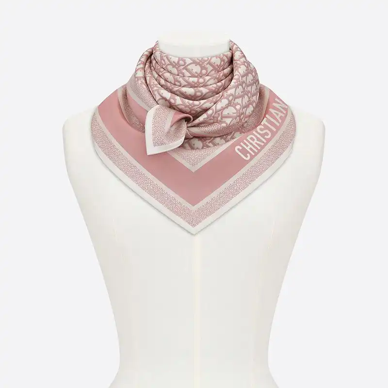 Cheap Hot Dior Square Scarf Oblique Diortwin Motif Silk Cherry Grey