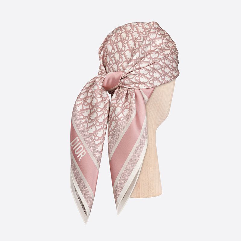 Hot Dior Square Scarf Oblique Diortwin Motif Silk Cherry Grey