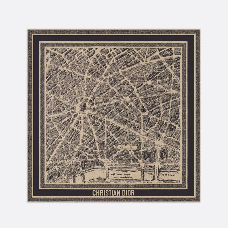 Dior Square Scarf Plan de Paris Motif Silk Beige Hot Sale