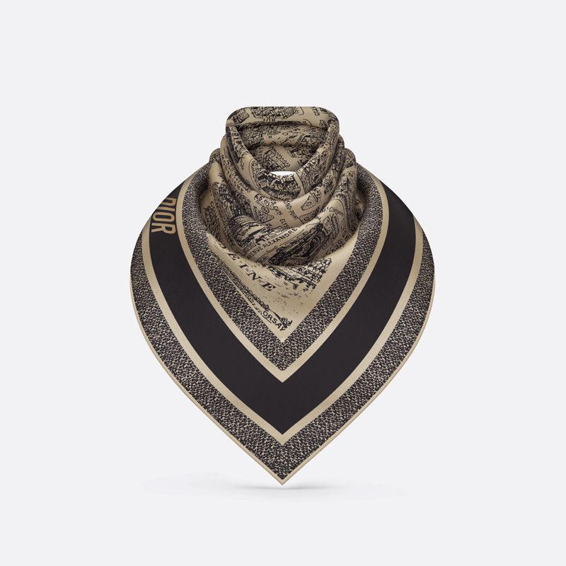 Dior Square Scarf Plan de Paris Motif Silk Beige Hot Sale