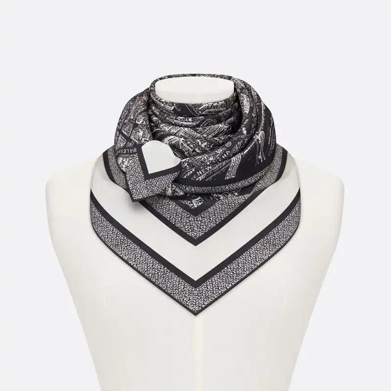 Cheap Dior Square Scarf Plan de Paris Motif Silk Black