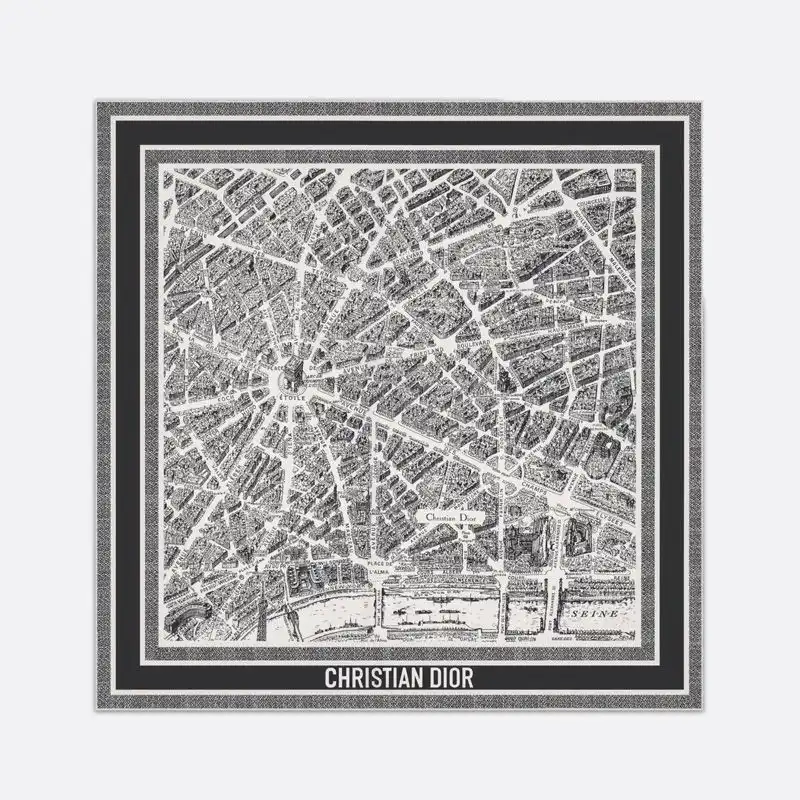 Hot Dior Square Scarf Plan de Paris Motif Silk White