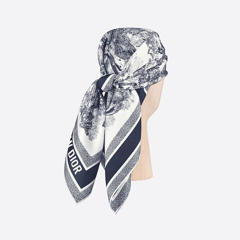 Hot Dior Square Scarf Toile de Jouy Sauvage Motif Silk Blue