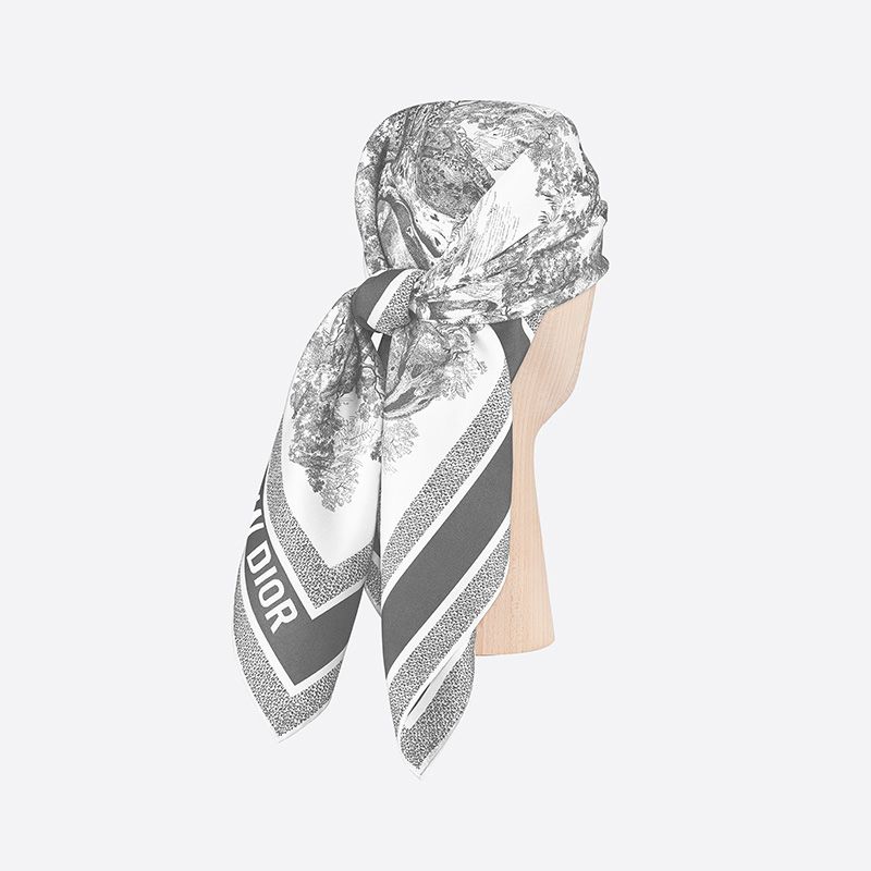 Dior Square Scarf Toile de Jouy Sauvage Motif Silk Grey Hot Sale