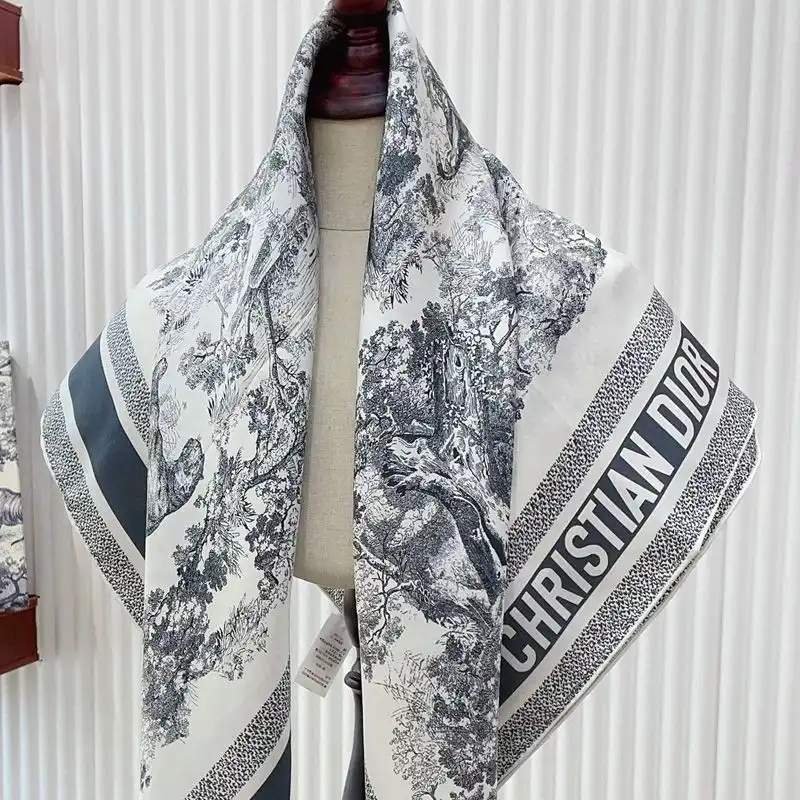 Affordable Hot Dior Square Scarf Toile de Jouy Sauvage Motif Silk Grey