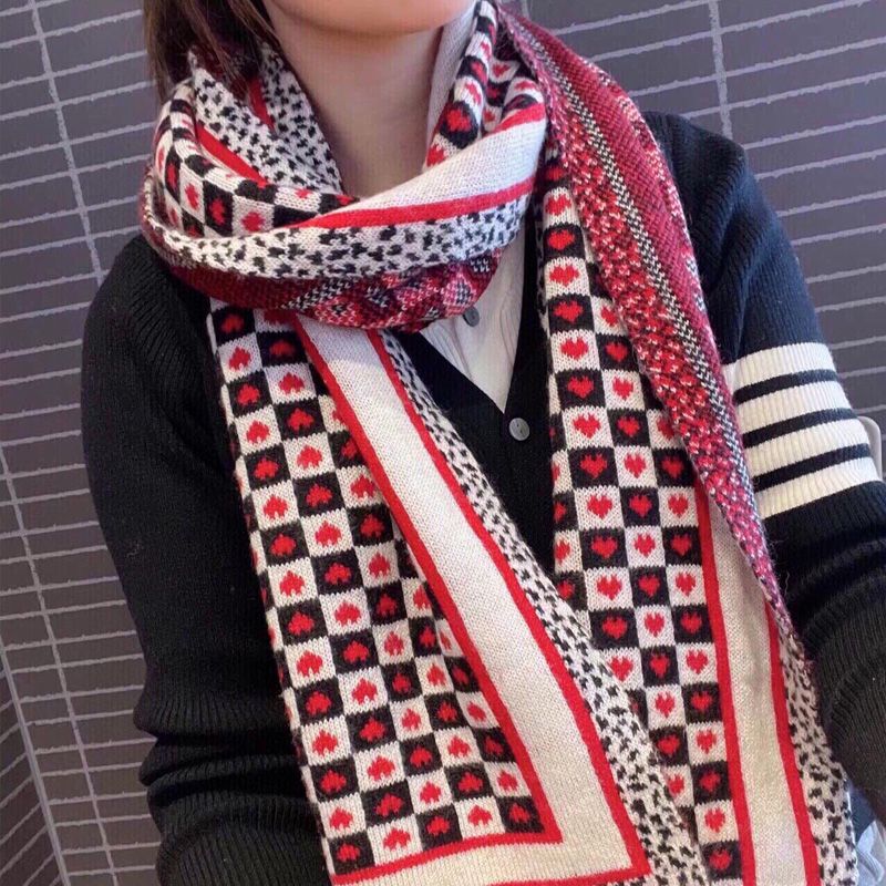 Dior Stole Dioramour D-Chess Hearts Motif Wool Red Hot Sale