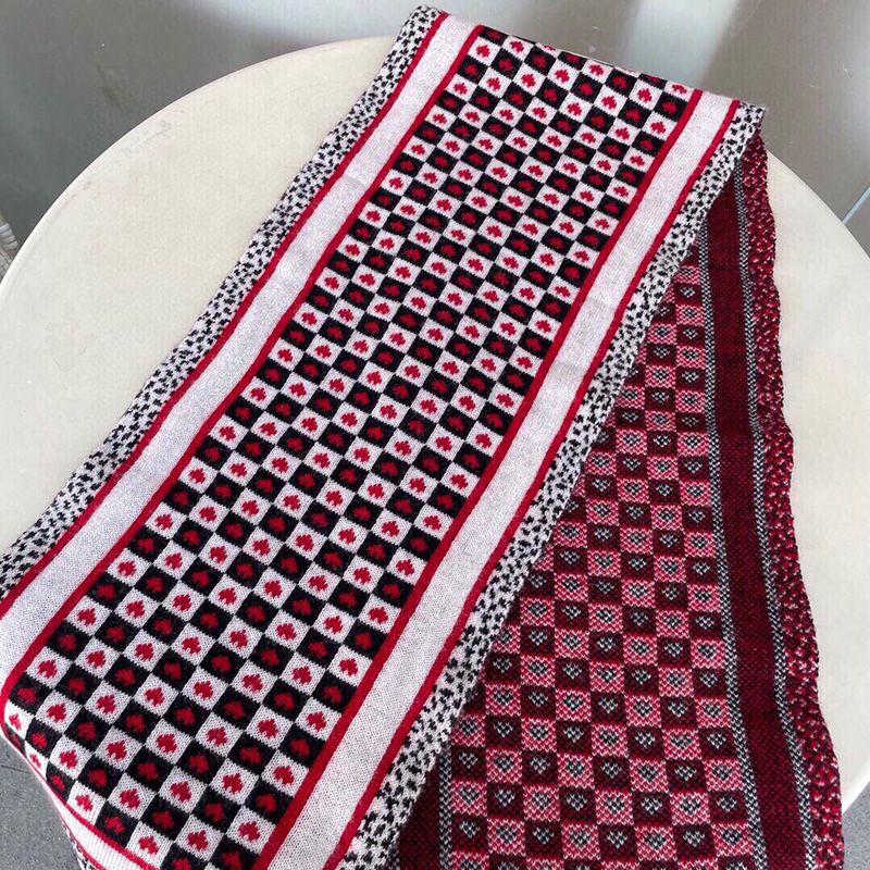 Hot Dior Stole Dioramour D-Chess Hearts Motif Wool Red