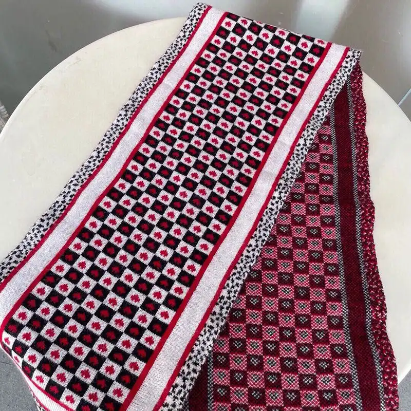 Cheap Hot Dior Stole Dioramour D-Chess Hearts Motif Wool Red