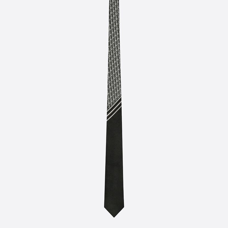 Dior Tie Striped Oblique Motif Silk Black Hot Sale