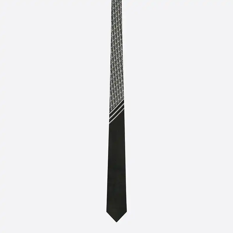 Hot Dior Tie Striped Oblique Motif Silk Black