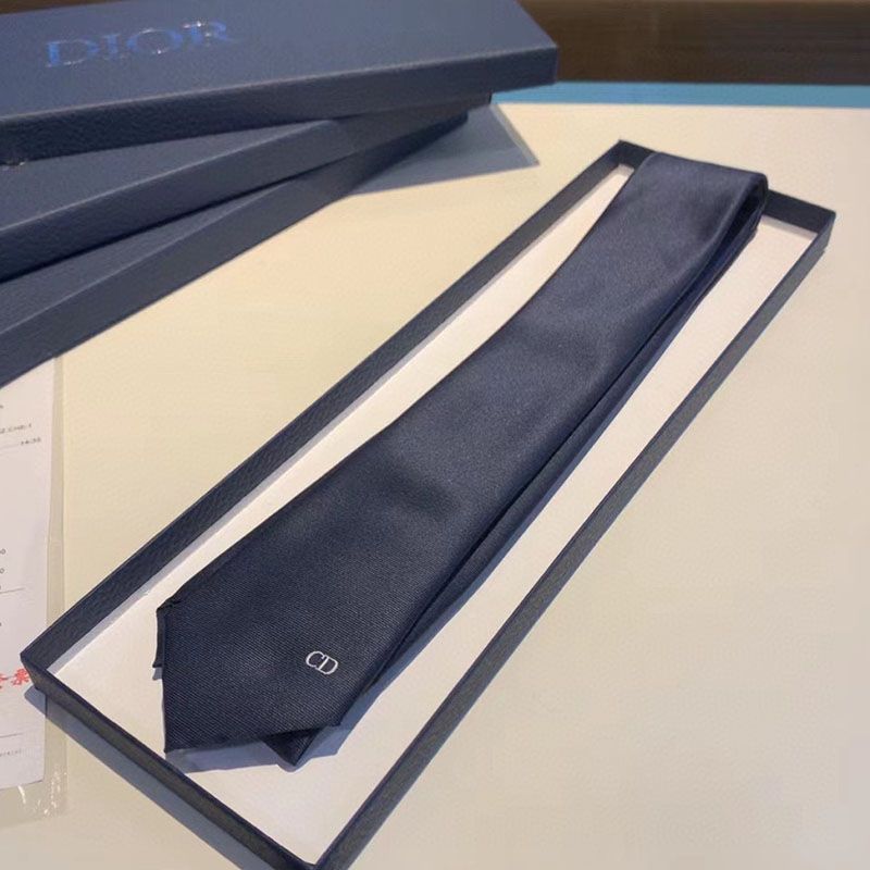 Dior Tie CD Motif Silk Navy Blue Hot Sale